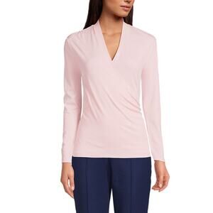 Lands' End Supima Micro Modal Wrap Top Womens Size 2X Pink Long Sleeve Casual